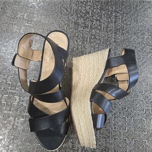 🐢 Michael Kors Black Espiridelles  Wedges 4.5" Heel SIZE 8.5